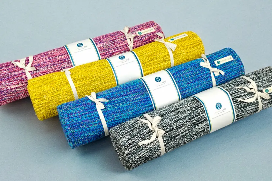Rolled yoga mats arranged together